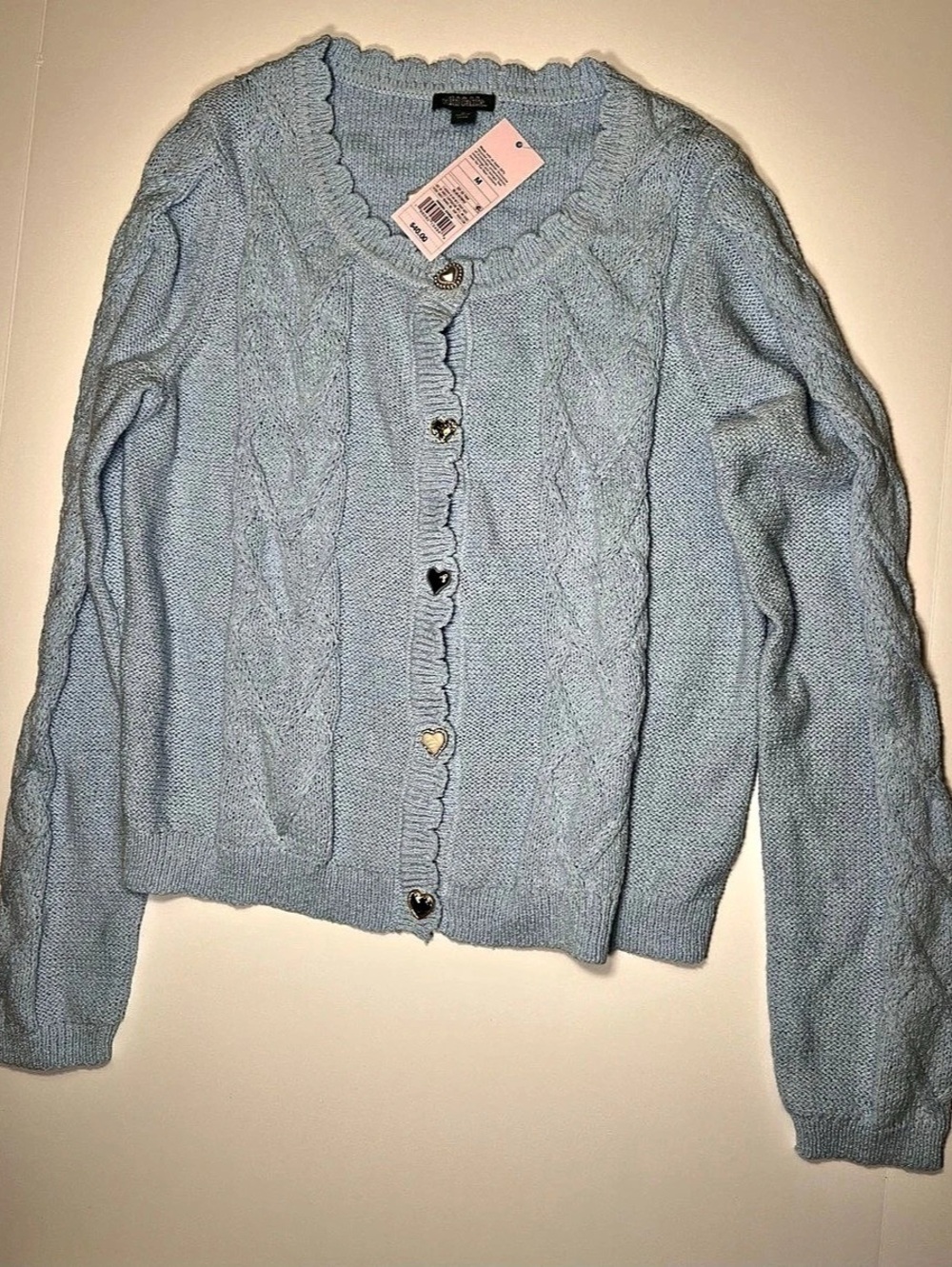 PARKER Cable-Knit Cardigan in Blue Size Medium NWT